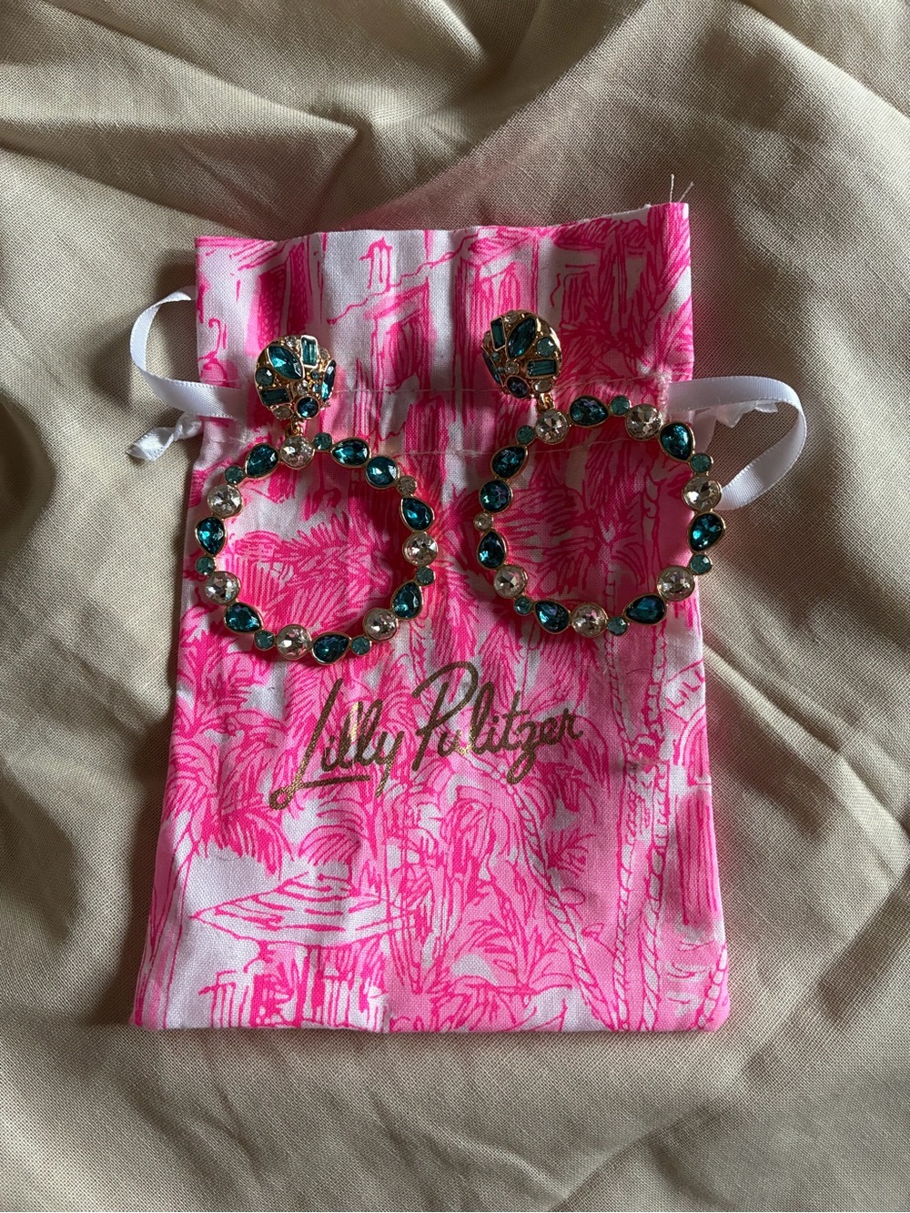 Lilly Pulitzer Blue and Clear Crystal Hoop Earrings